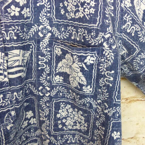 VTG 90s Reyn Spooner Lahaina Sailor Popover Men M Blue Denim Hawaiian Flag Beach - Picture 8 of 12